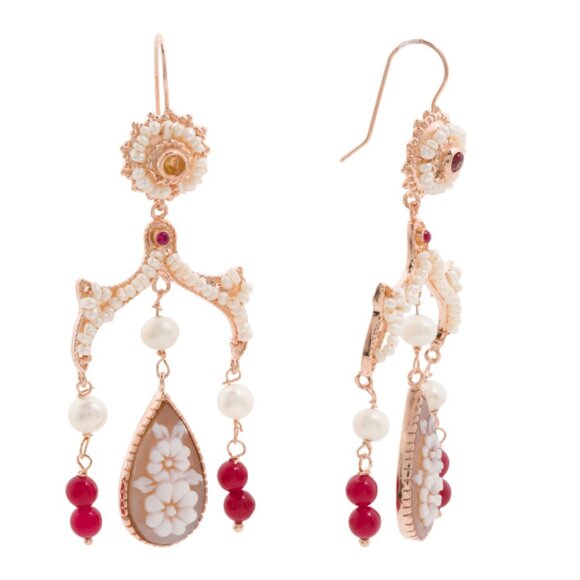 CAMEO ITALIANO  Italy 18kt Rose Gold Plated Cameo Chandelier Earrings - Picture 1 of 2